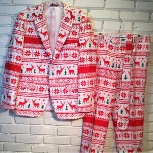 Ugly Christmas Sweater Suit Blazer Tie Pants jacket size 42R pants 36W inseam 29